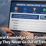 Person playing an online general knowledge quiz game on a laptop with history, science, sports, and current affairs categories
